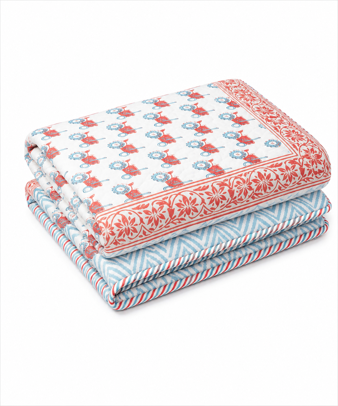 Reversible Baby Quilt Soft Breathable and Comfortable Bedding for Daily Use (Red Blue)