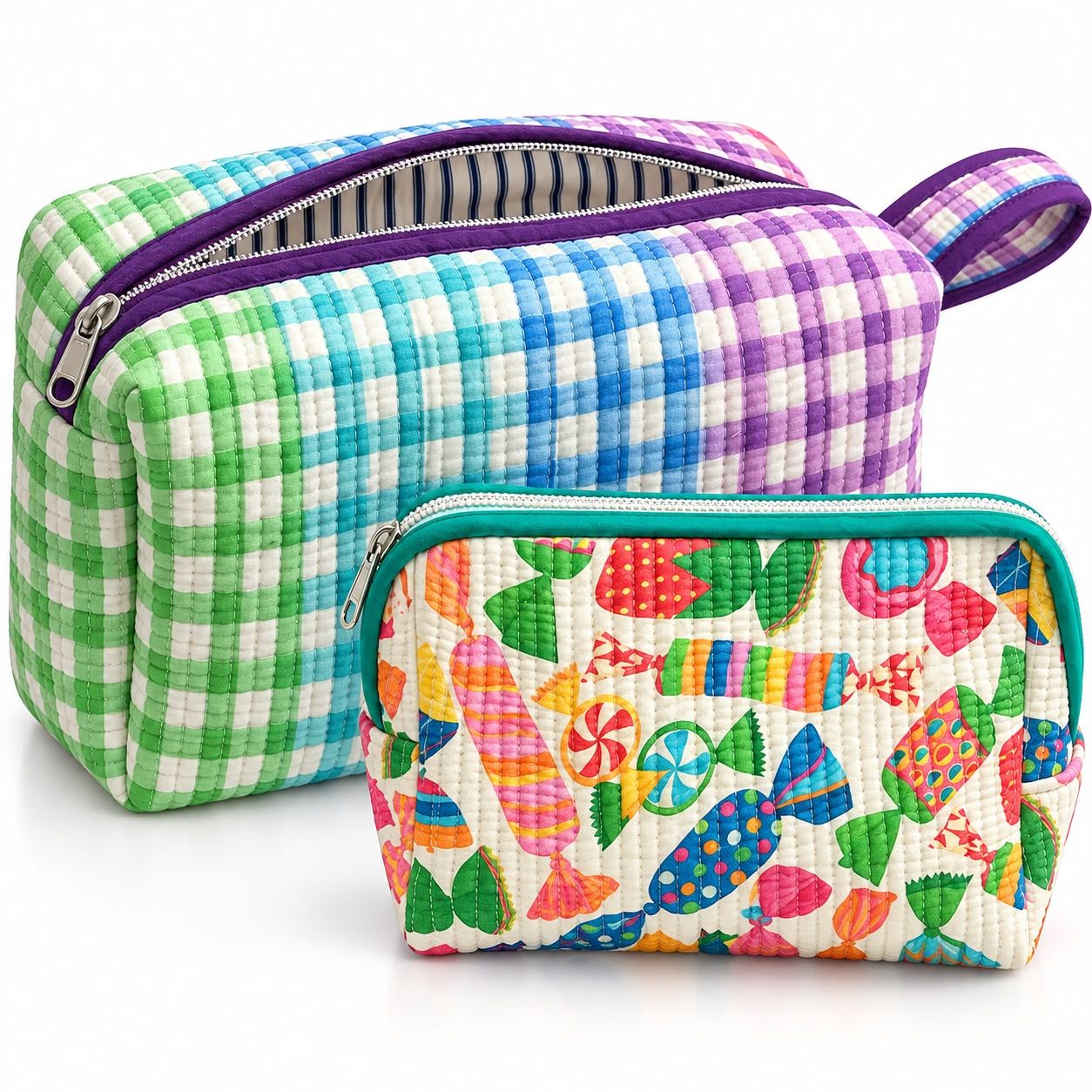 Premium Dyson & Cosmetic Pouch Combo – Blue Gingham