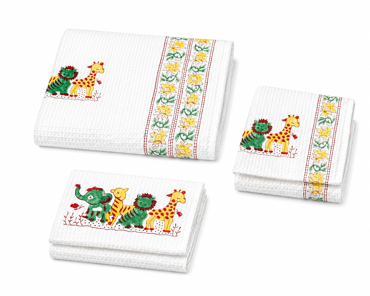 Kids Hand Block Waffle Cotton Towel Set - Soft & Absorbent Cotton Kids Bath/Hand Towel