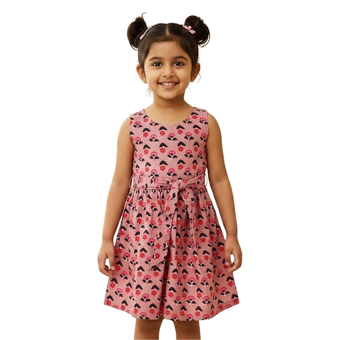 Little Baby Girl Floral Printed Sleeveless Cotton Frock with Bow Tie
