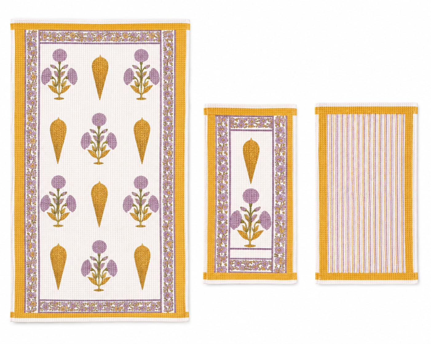 LITTLE CHIKU Hand Block Towel Set of 3 (Lavender)