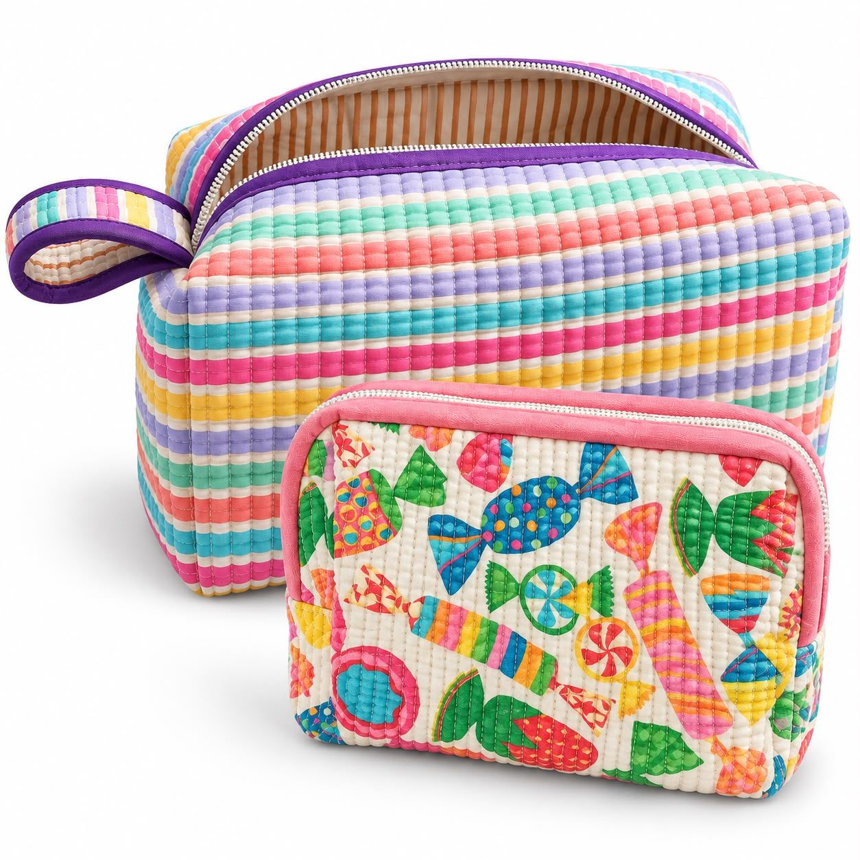Premium Dyson & Cosmetic Pouch Combo – Rainbow Candy Print