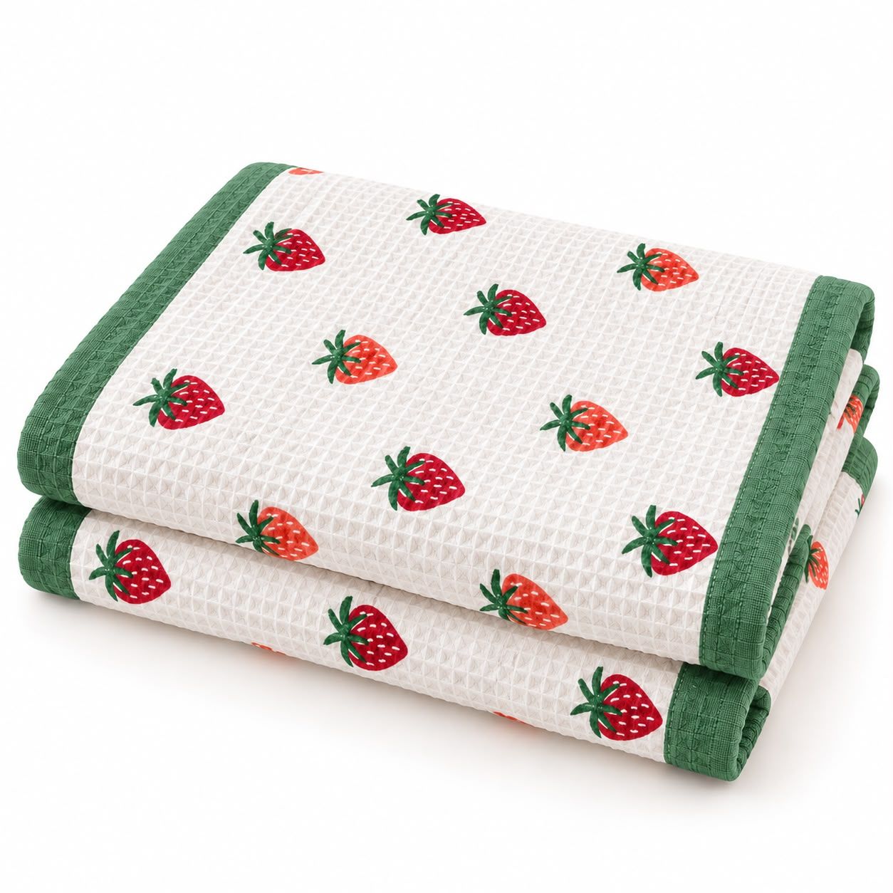 Strawberry Print Waffle Cotton Bath Towel | Hand Block Print Soft Absorbent Quick Dry Towel for Kids
