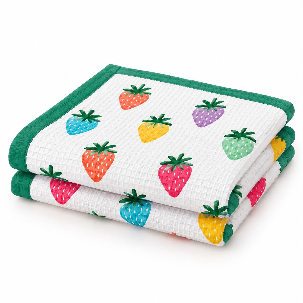 Strawberry Print Waffle Cotton Bath Towel | Hand Block Print Soft Absorbent Quick Dry Towel for Kids