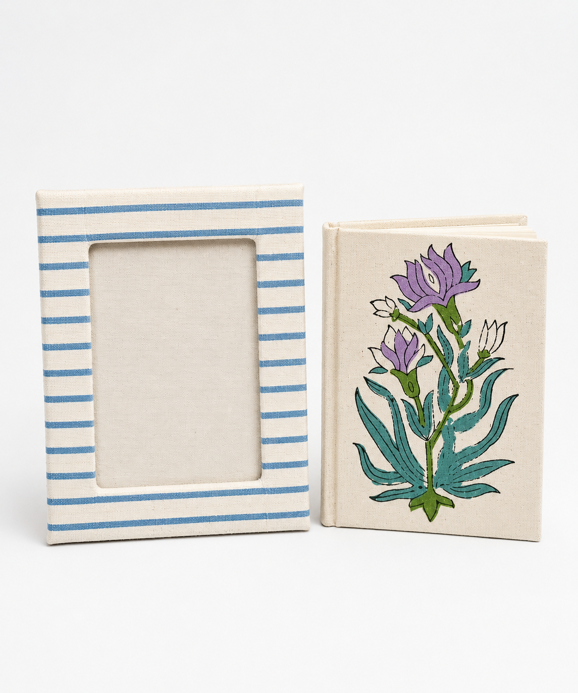Decorative Fabric Covered Floral Photo Frame with Handmade Diary Gift Set