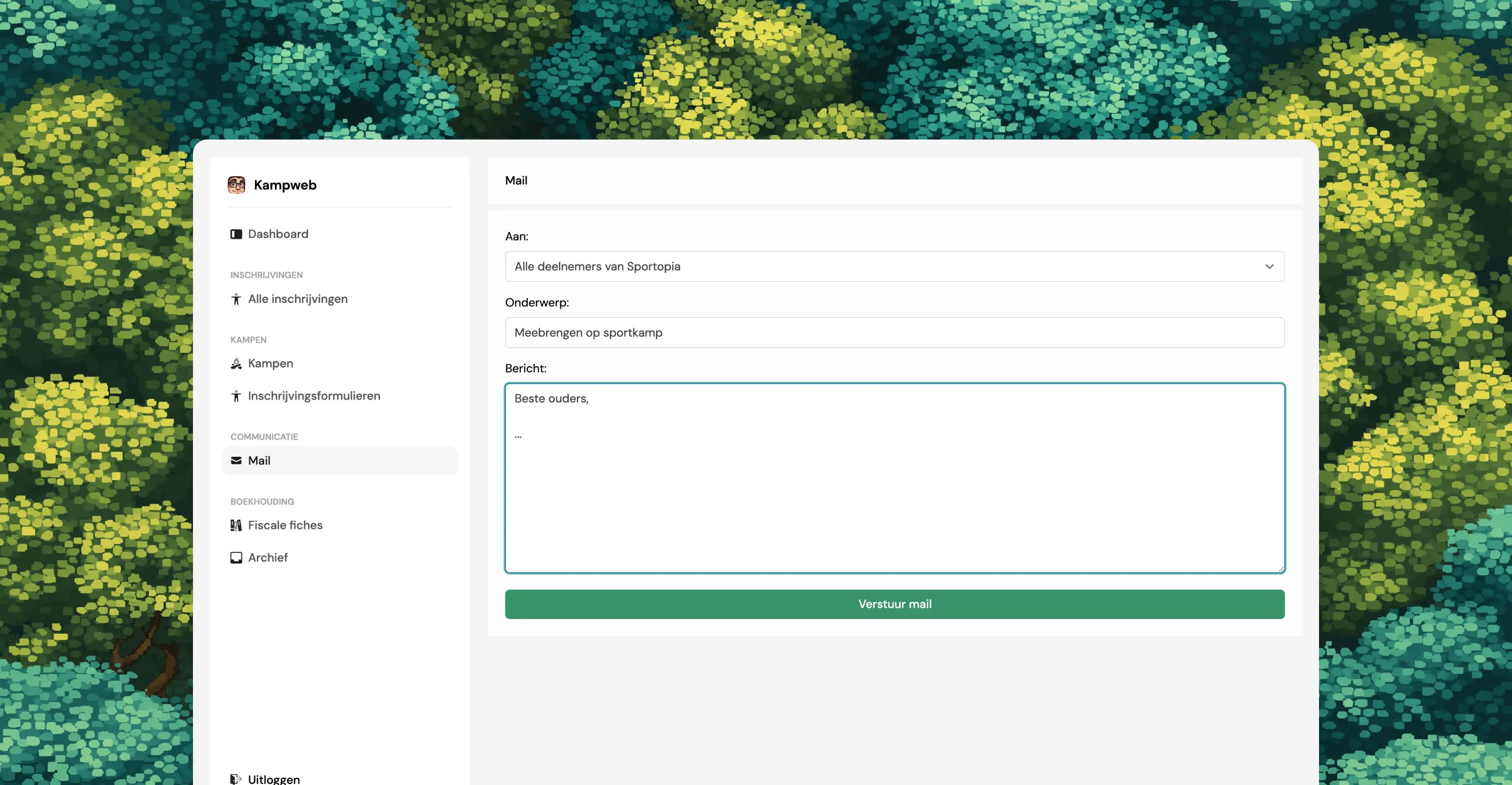 Mailing pagina van Kampweb