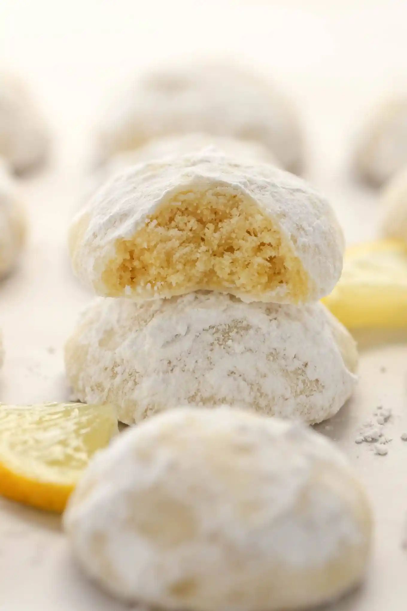 lemon snowball cookies stacked