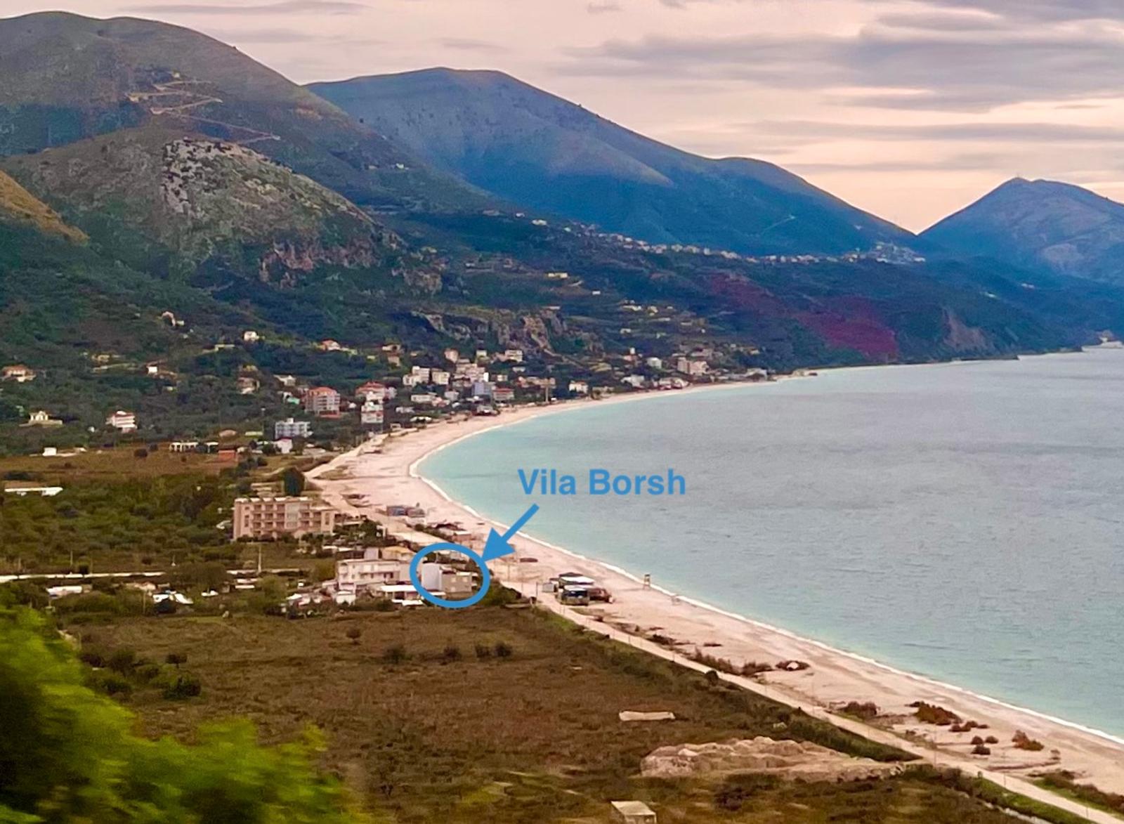 View over Borsh bay with Vila Borsh marked by the beach