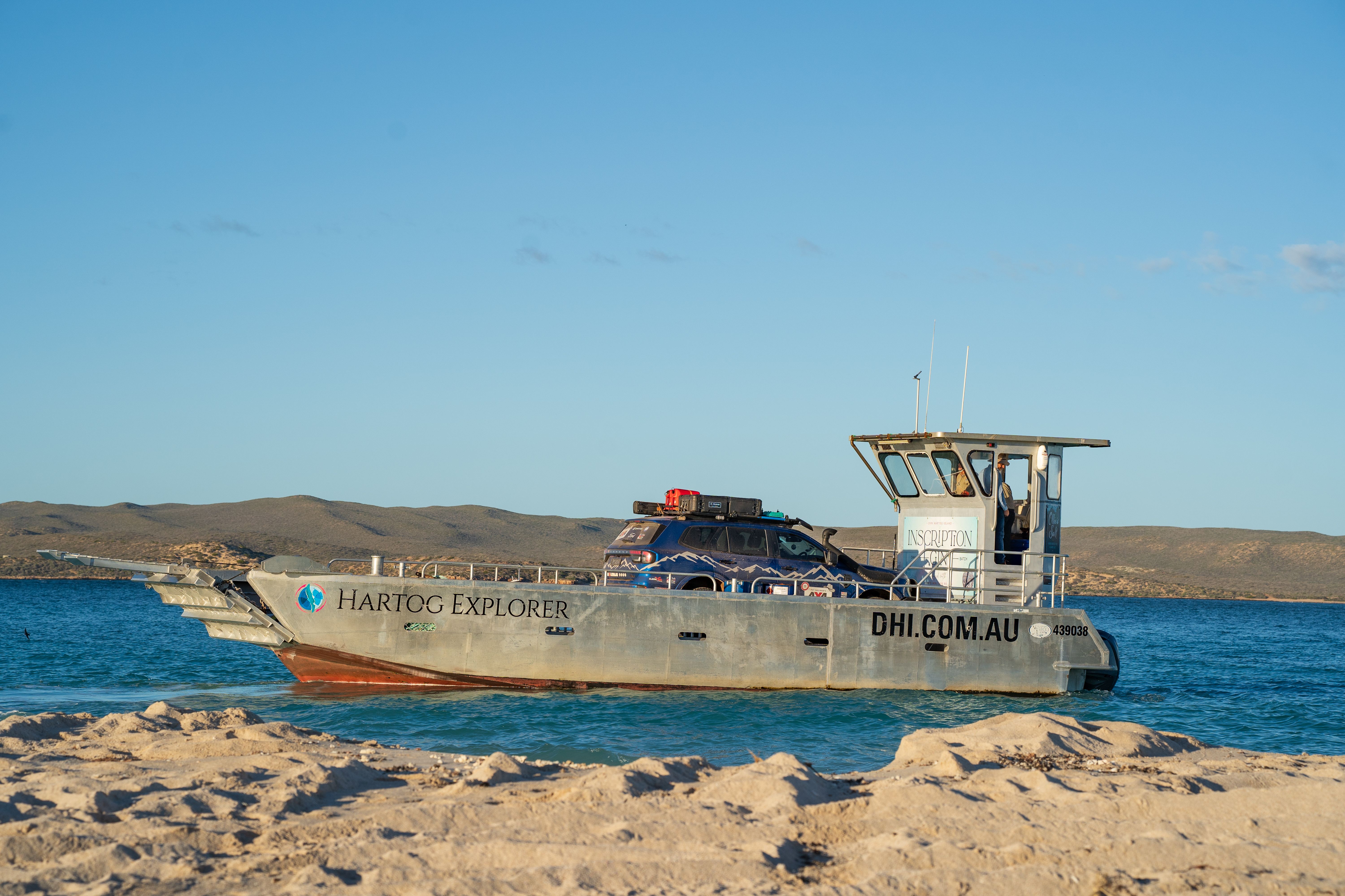 a 4X4 on a barge to Dirk Hartog Island