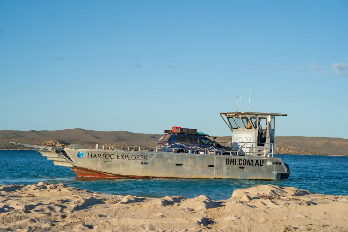 a 4X4 on a barge to Dirk Hartog Island