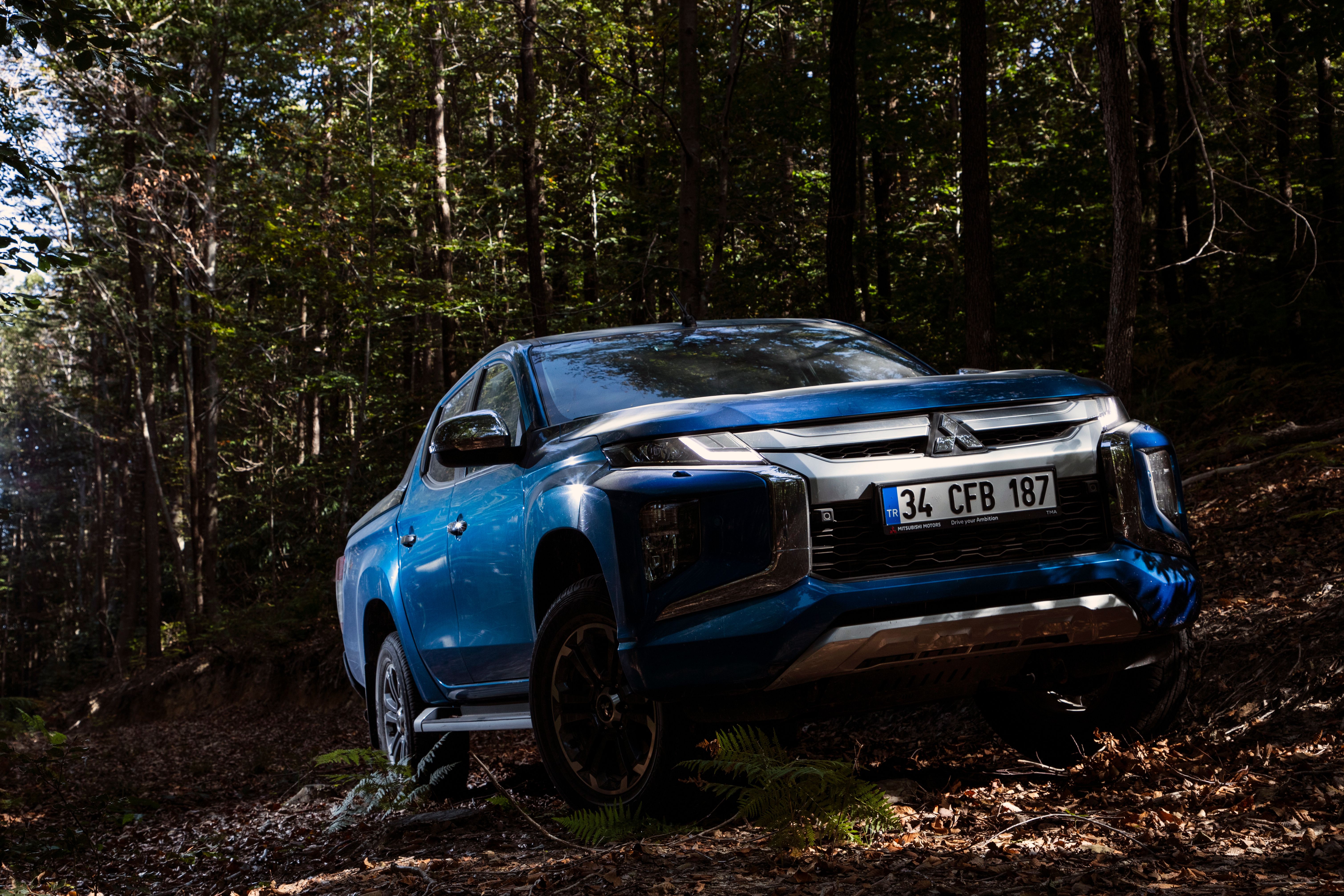 mitsubishi triton photographed in a forest