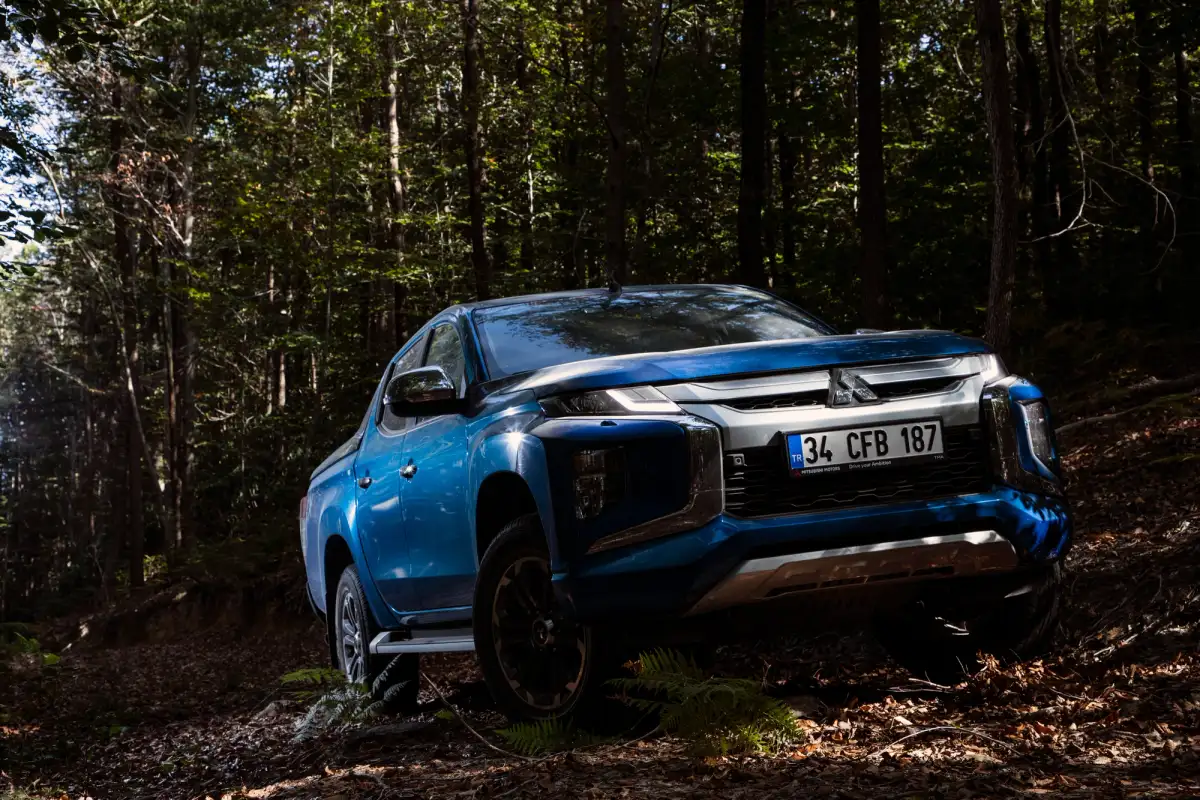 mitsubishi triton photographed in a forest