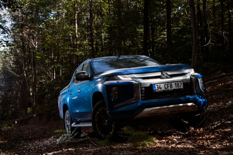 mitsubishi triton photographed in a forest