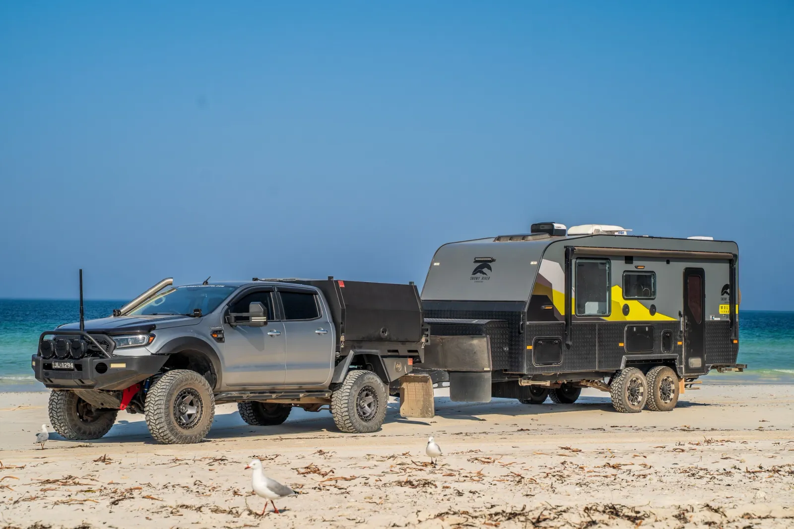 towing a caravan on the beach western australia