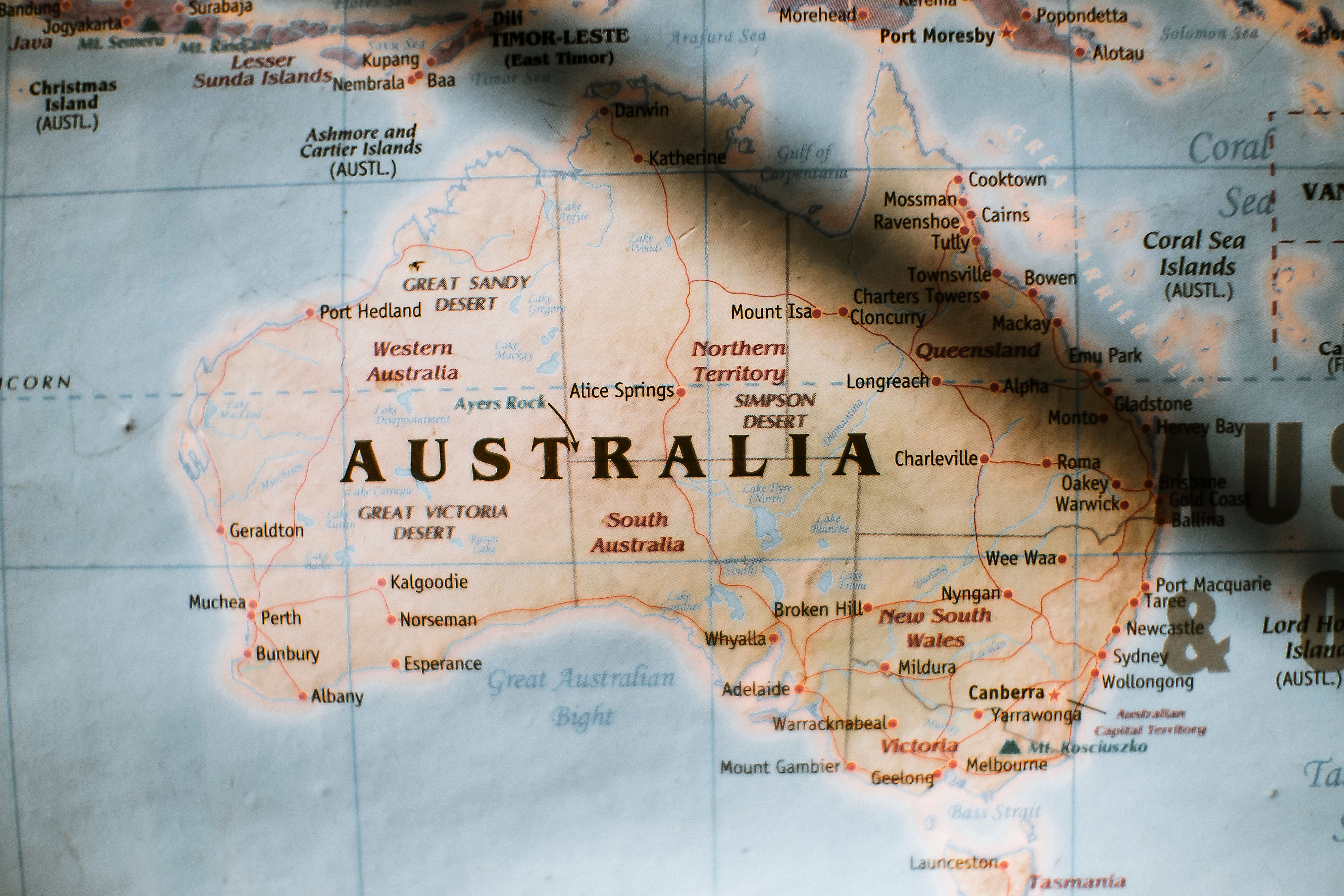 A map of Australia, including the Simpson Desert