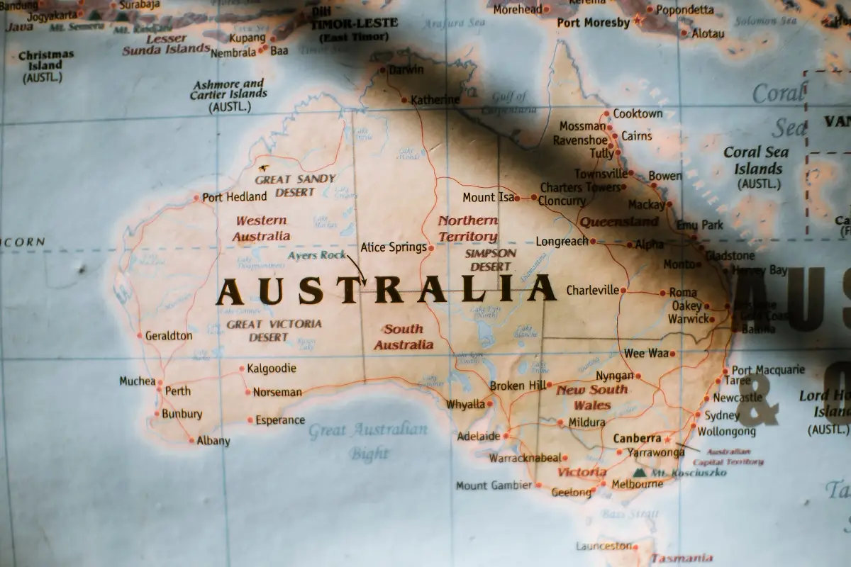 A map of Australia, including the Simpson Desert