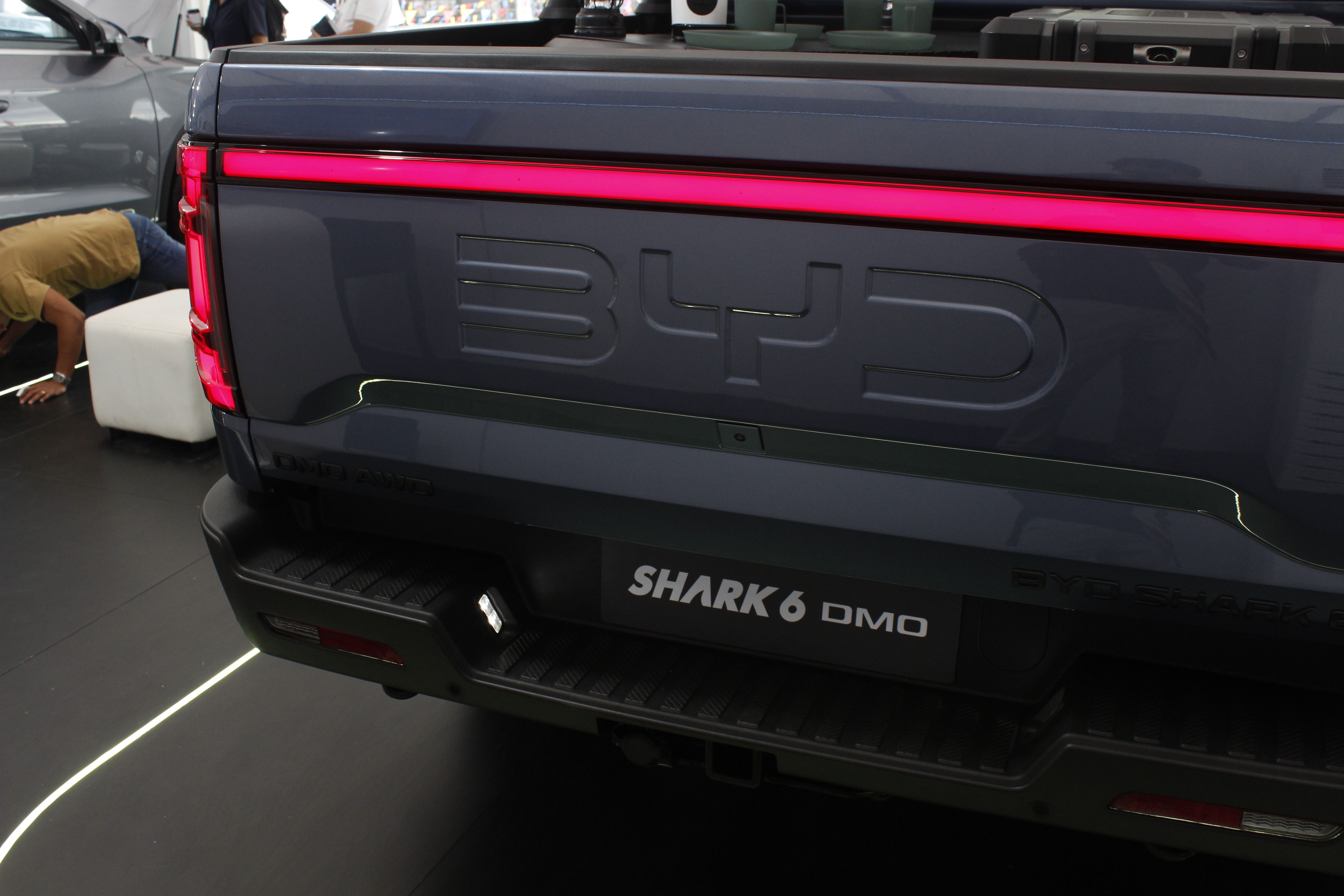 The rear of a grey BYD Shark 6