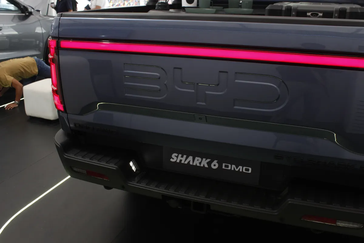 The rear of a grey BYD Shark 6