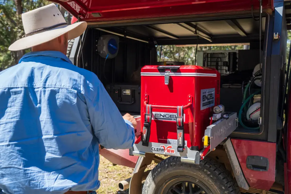 Pat Callinan's Ford 4X4's canopy with a fridge on a slide