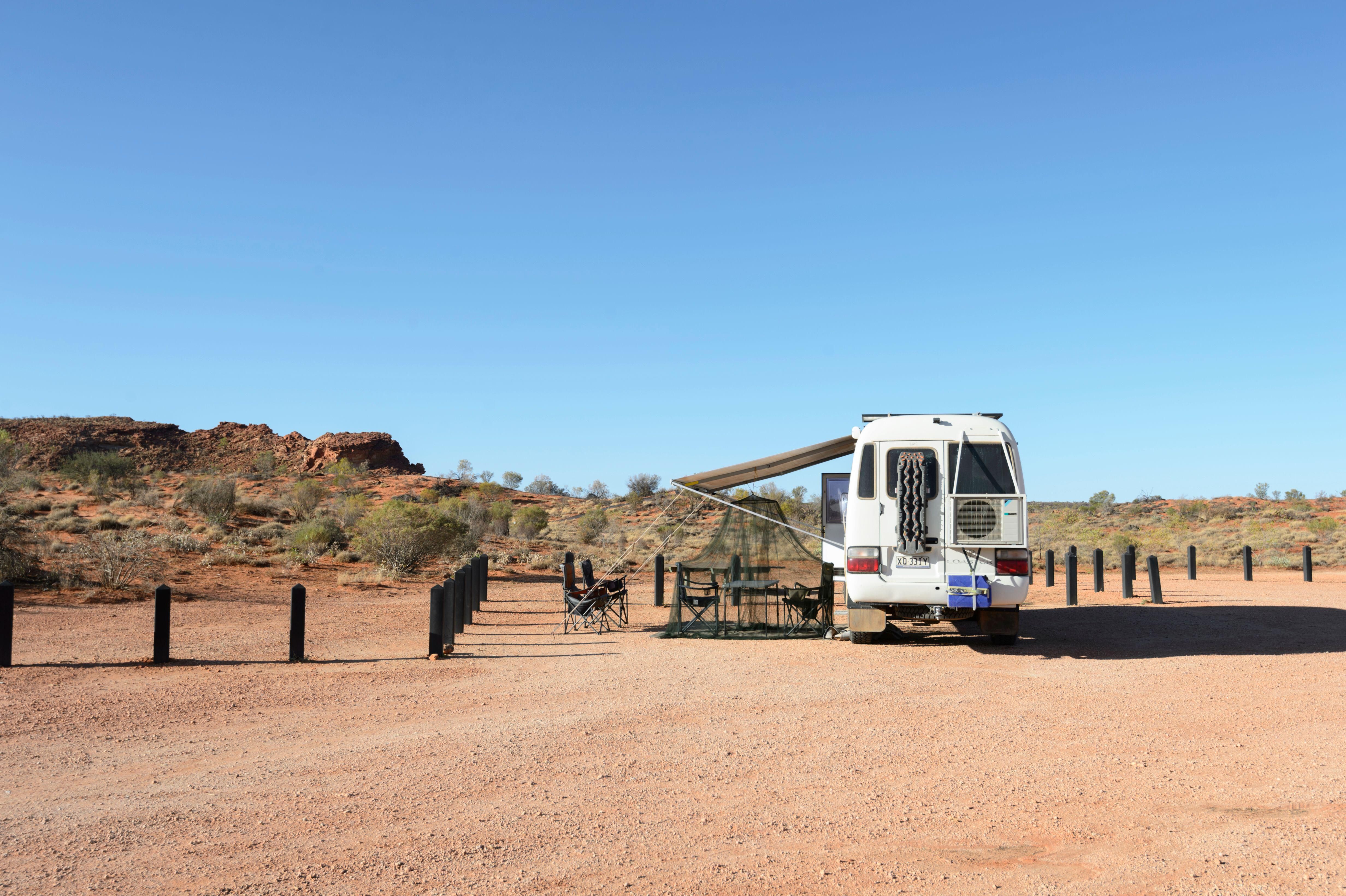 A motorhome in Australia with its awning extended