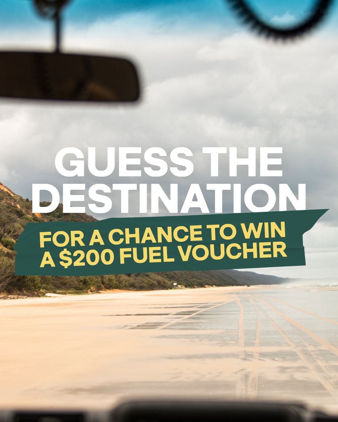 Guess the Destination giveaway text over a beach