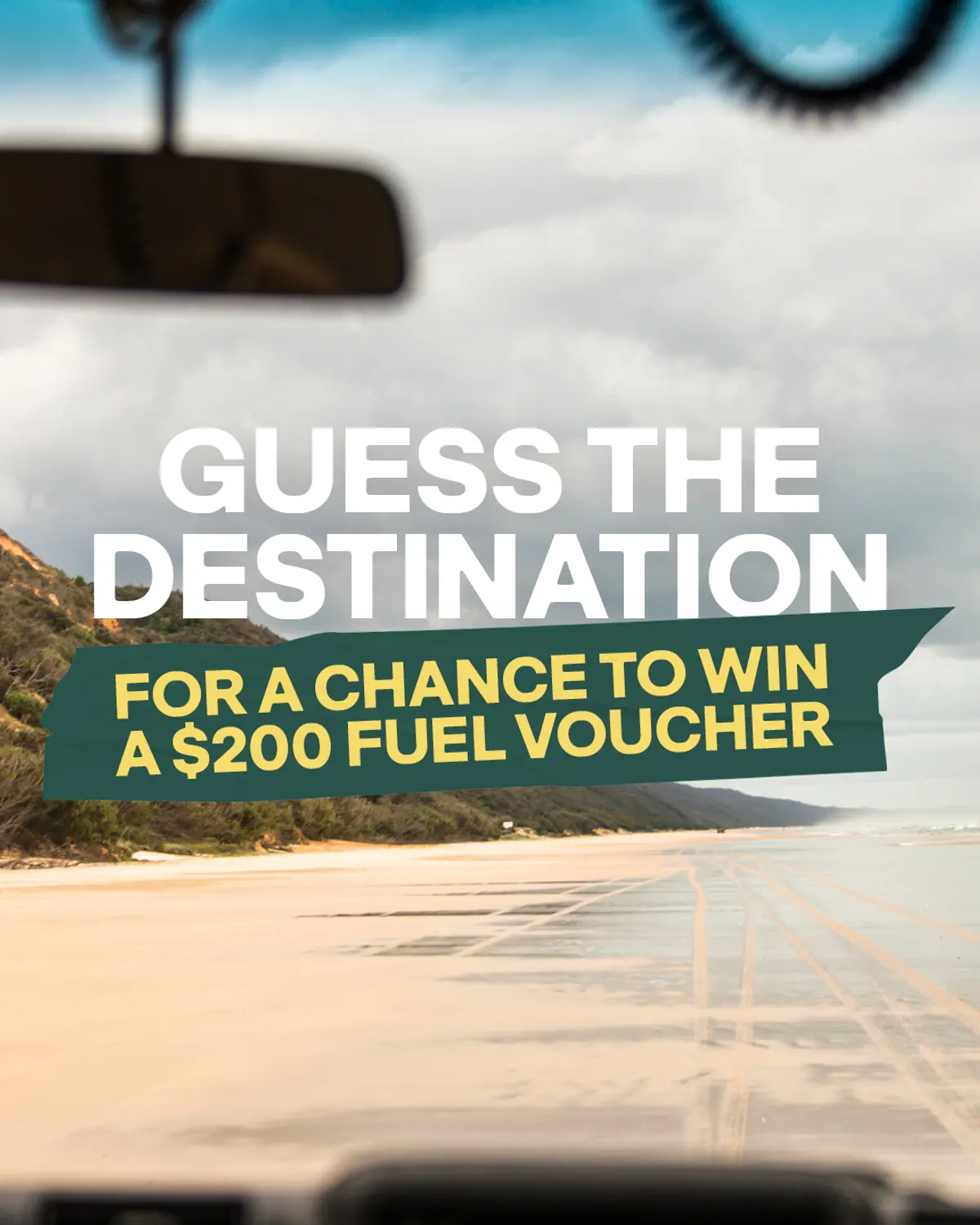 Guess the Destination giveaway text over a beach