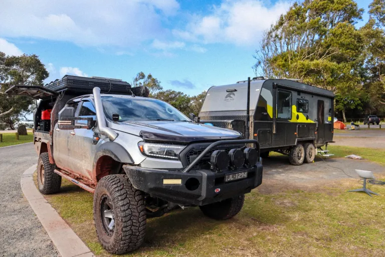 4wd and caravan in a caravan park