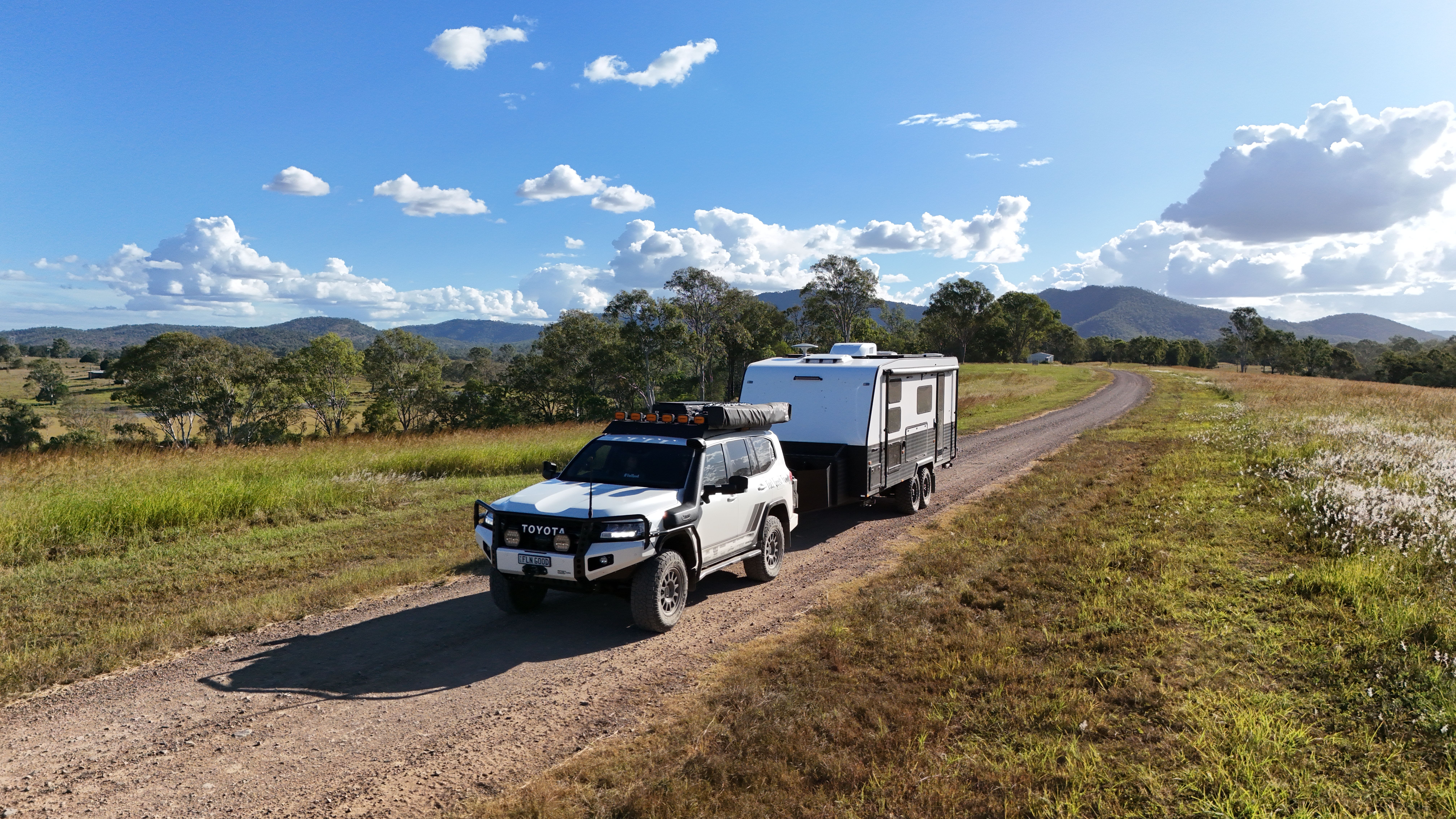 Toyota LandCruiser 4WD towing a caravan near Brooyar State Forest, QLD