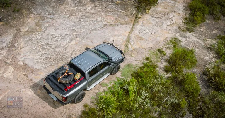 ford ranger off-road with fuel and spare tyre on rear