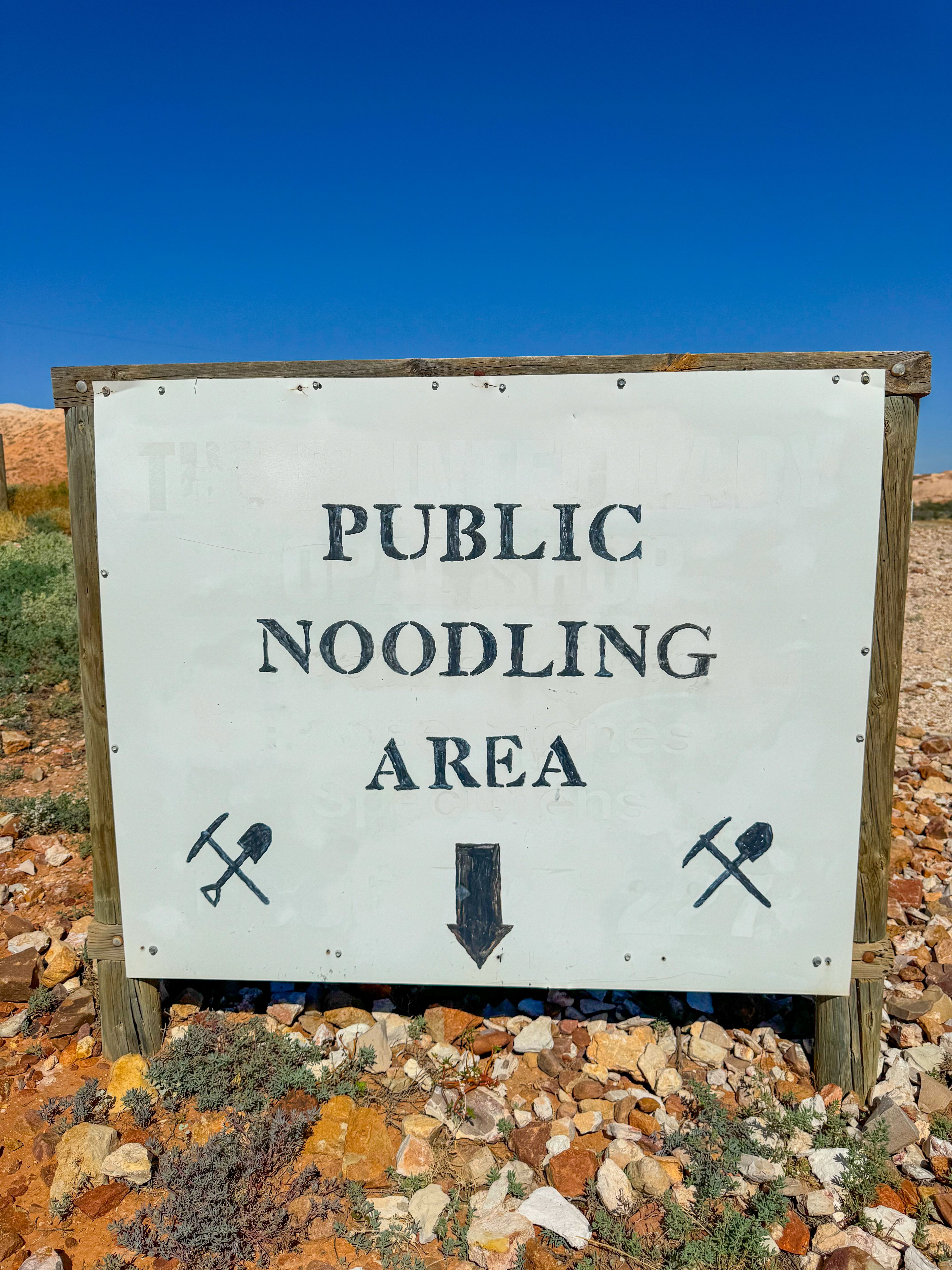 A sign in Andamooka that says public noodling area