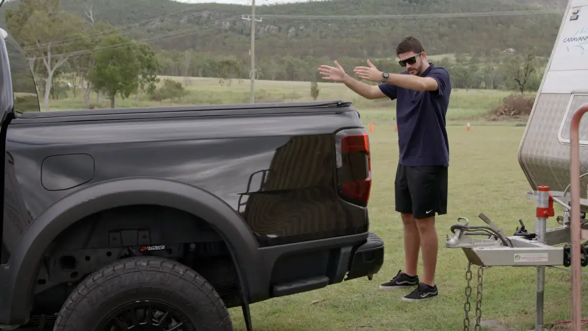ford ranger reversing to tow a caravan