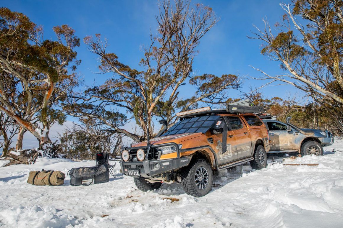 Pat Callinan's 4X4 Ford Ranger with camping gear in the snow
