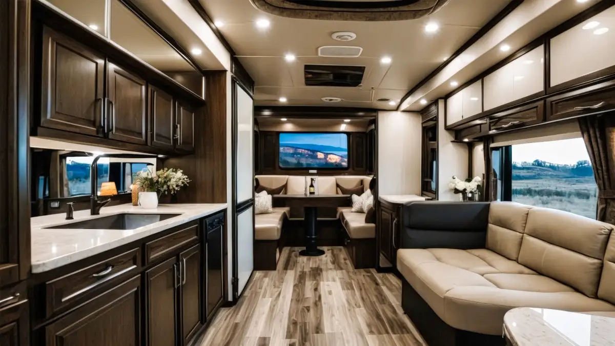 The interior of a luxury RV
