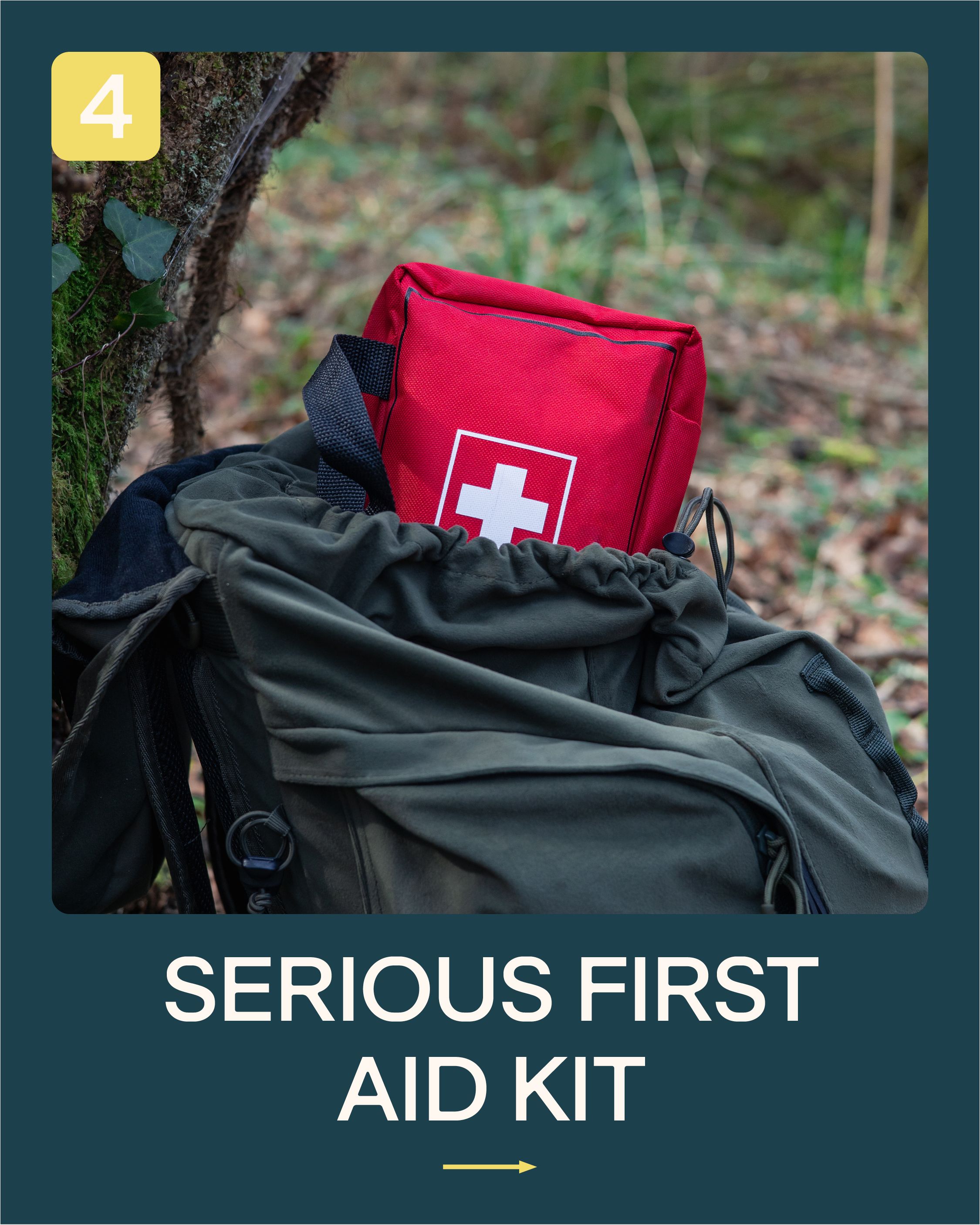a first aid kit in a drawstring bag