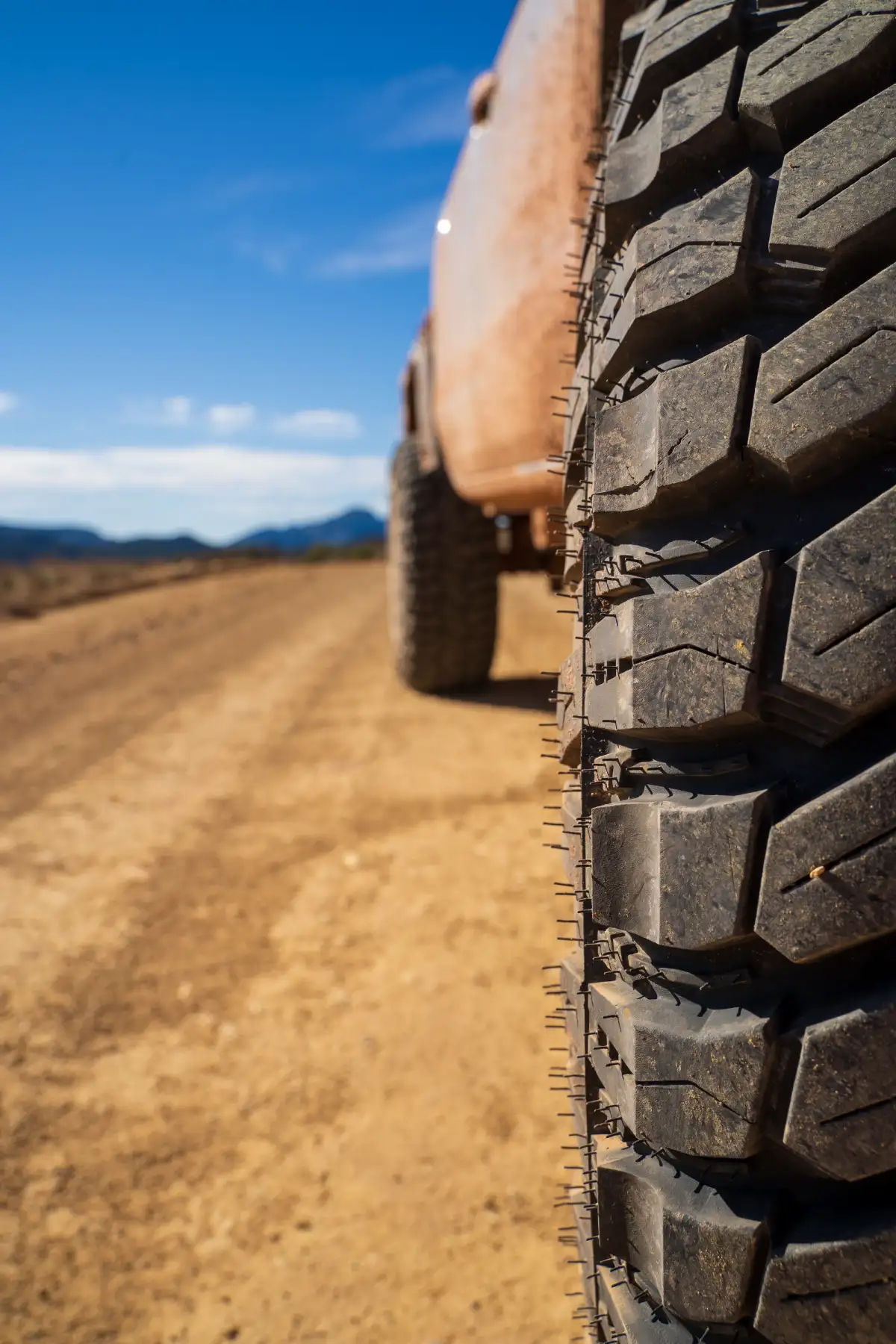 4x4 tyres, shot from behind the back tyre