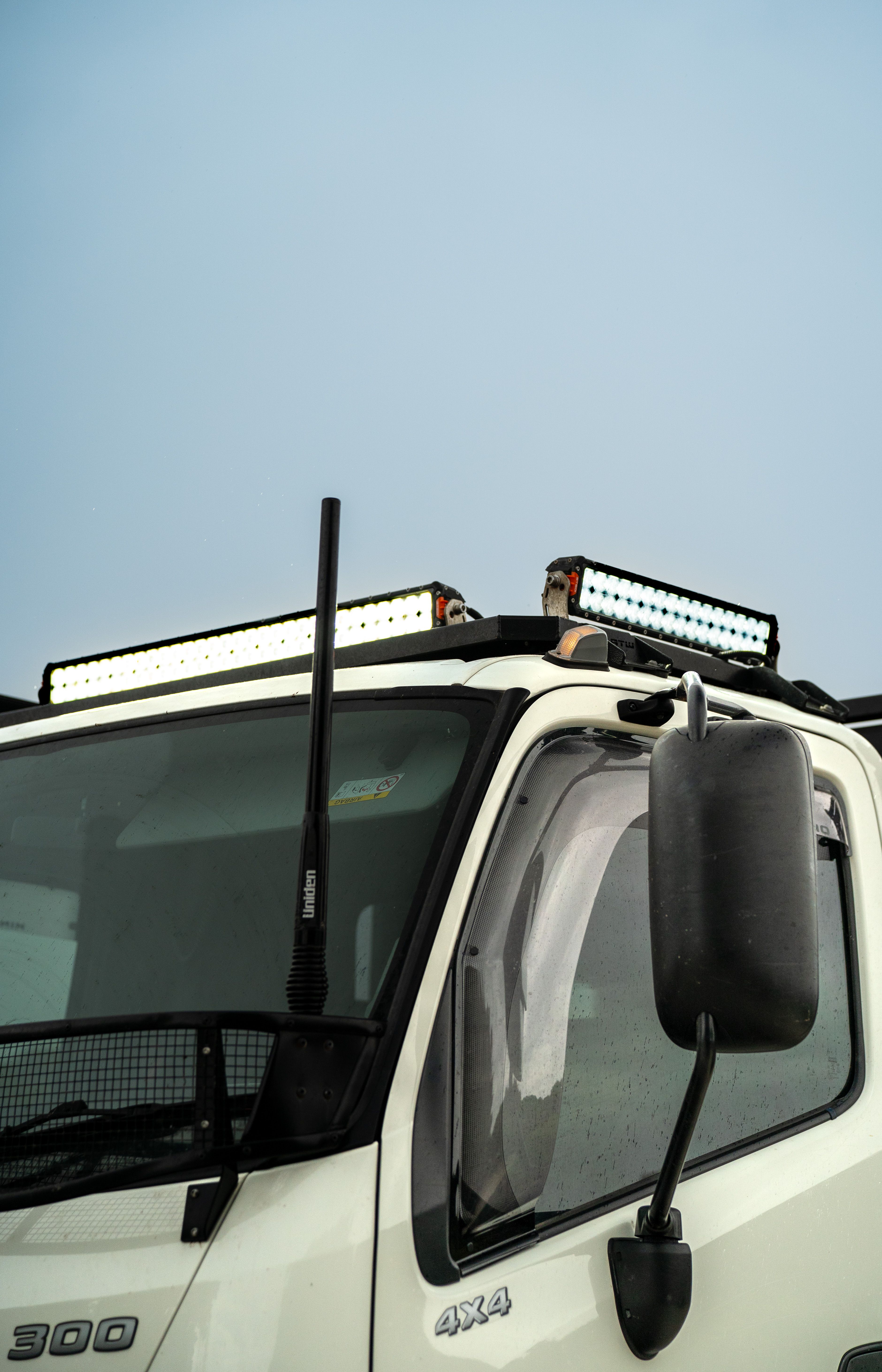 Lights and UHF antenna mounted to a 4X4 light truck
