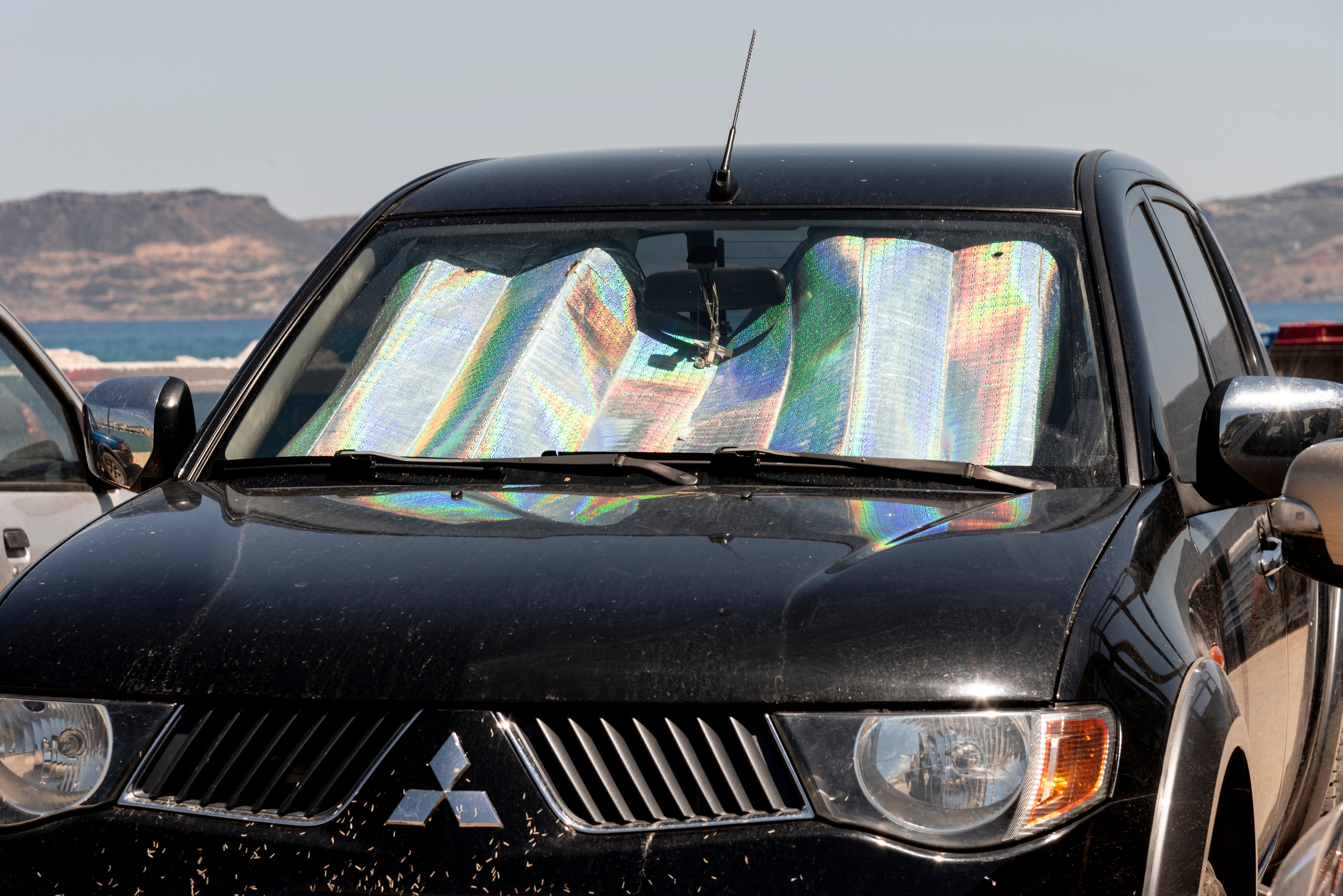 A windshield sunshade on a 4x4