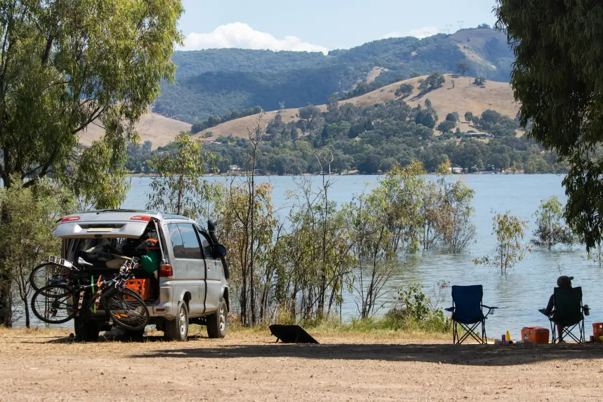 Mitsubishi Delica camping lakeside