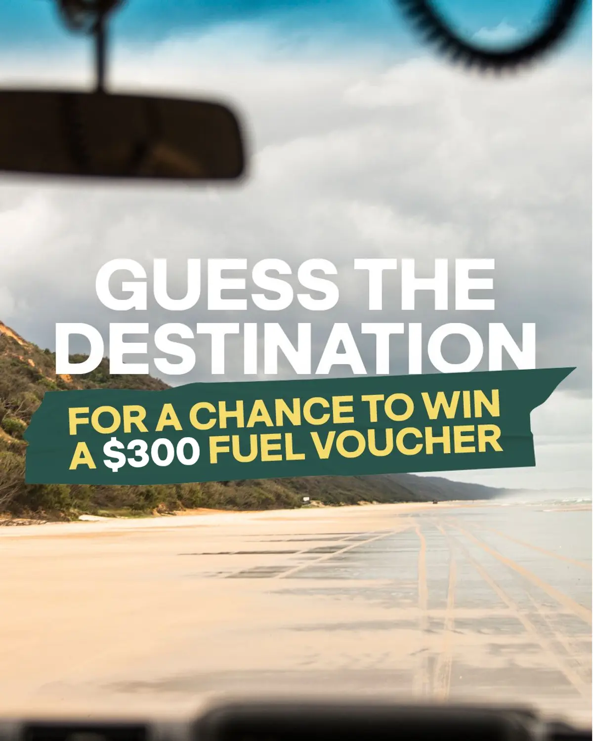 Guess the Destination giveaway text over a beach