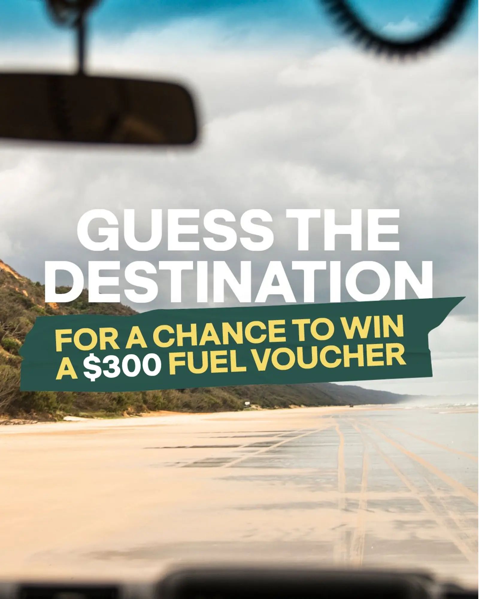 Guess the Destination giveaway text over a beach