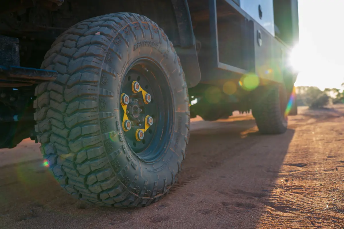 off-road tyres on a 4WD Hino truck