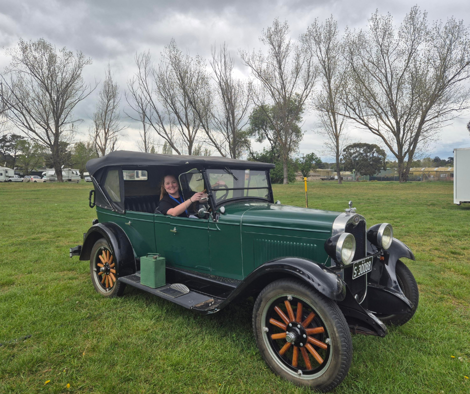 An old green car