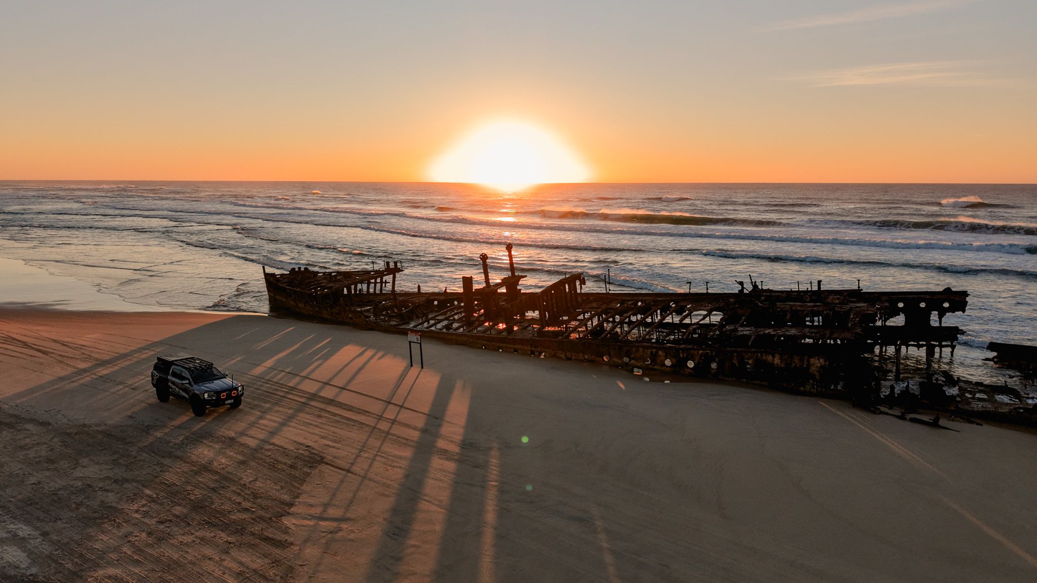 SS Maheno shipwreck on K'Gari at sunset