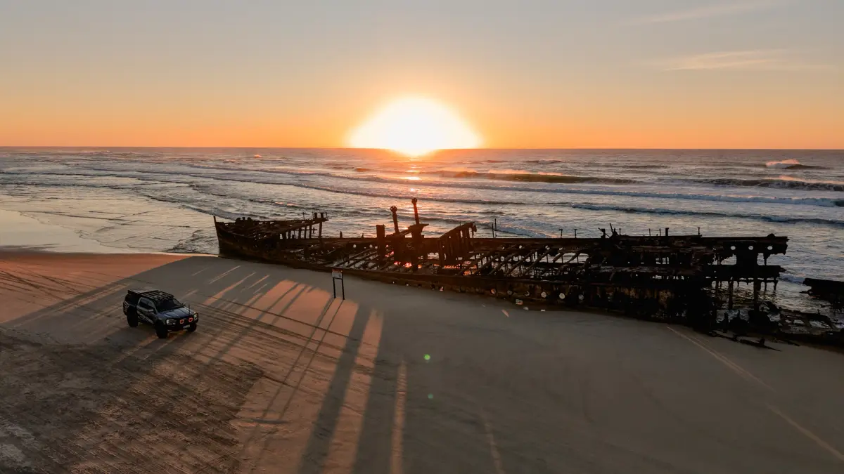 SS Maheno shipwreck on K'Gari at sunset