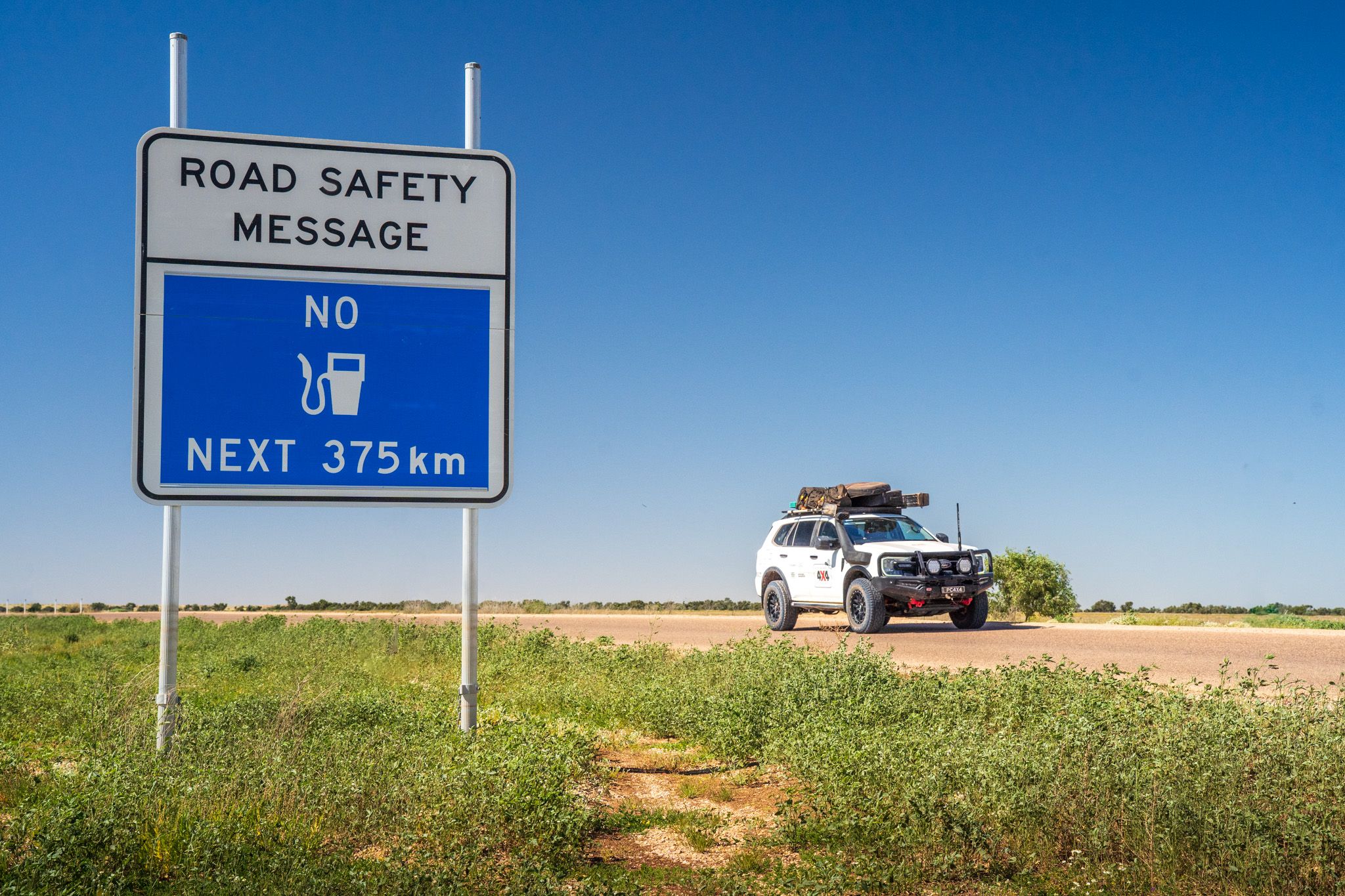 Australian highway road sign with a 4WD