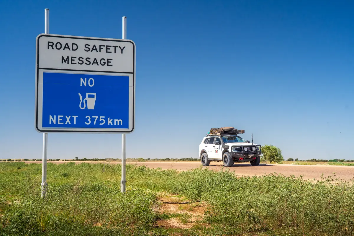 Australian highway road sign with a 4WD