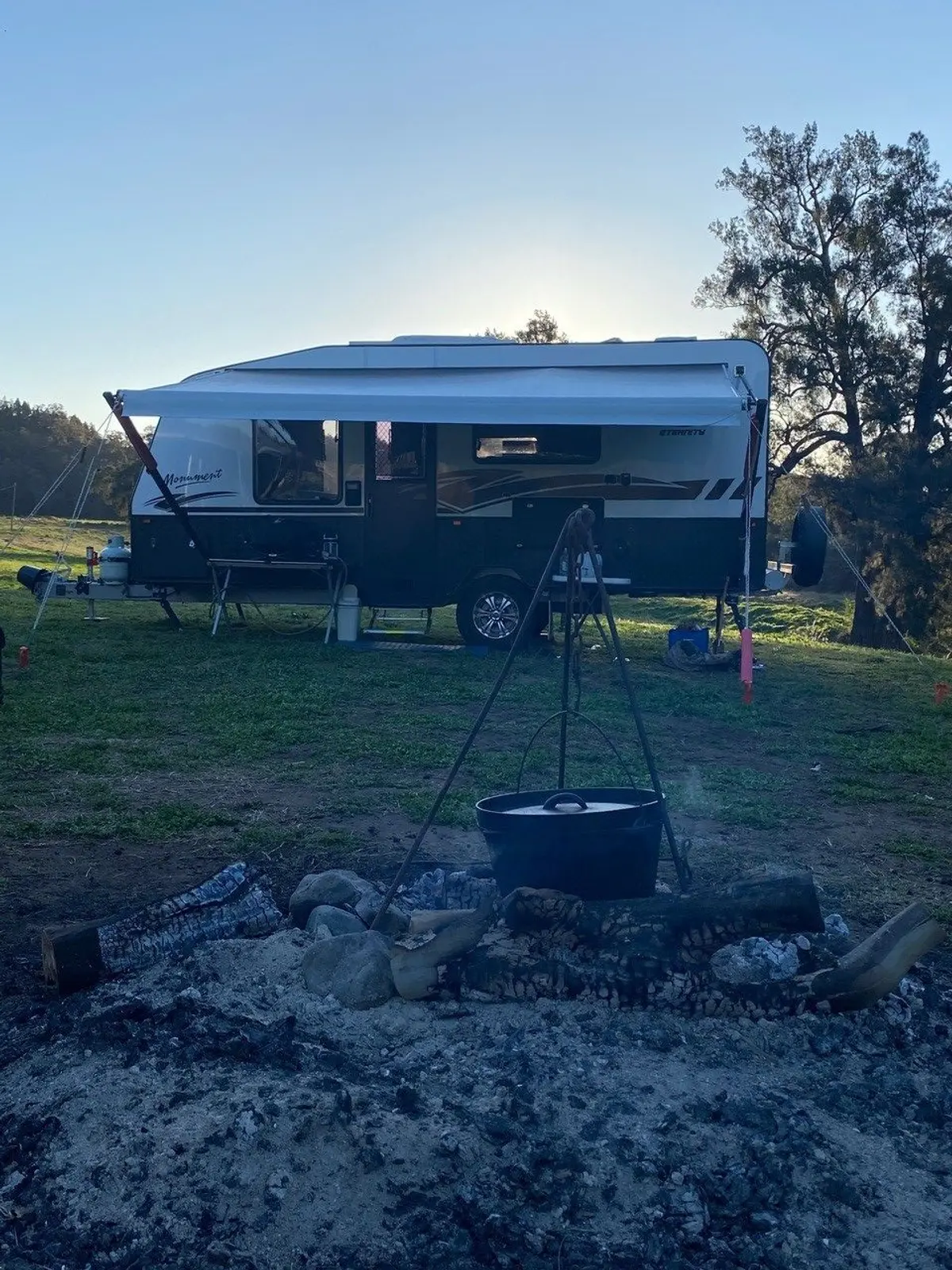 Campfire with Eternity Monument caravan