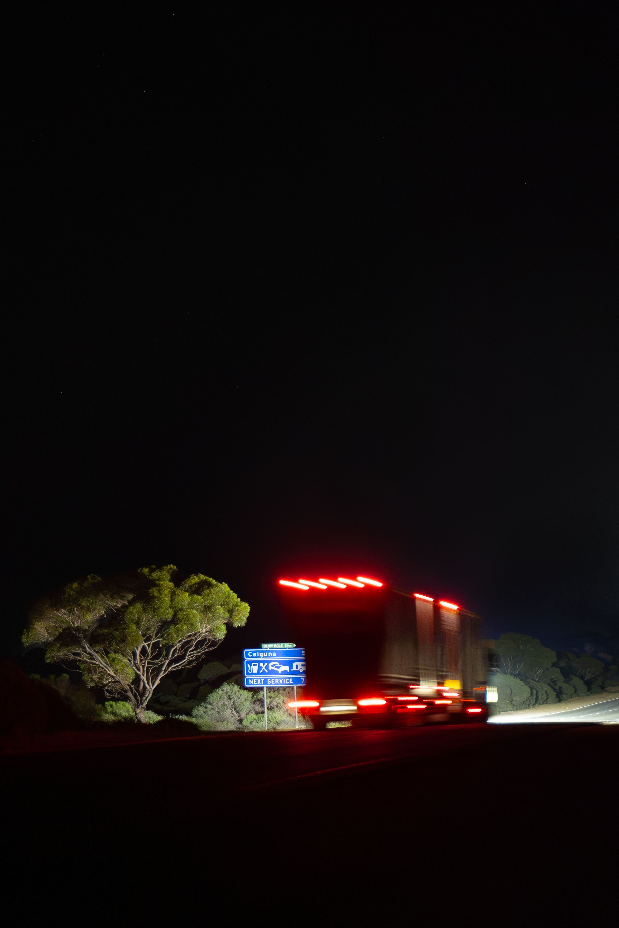 Truck driving on the Nullarbor at night