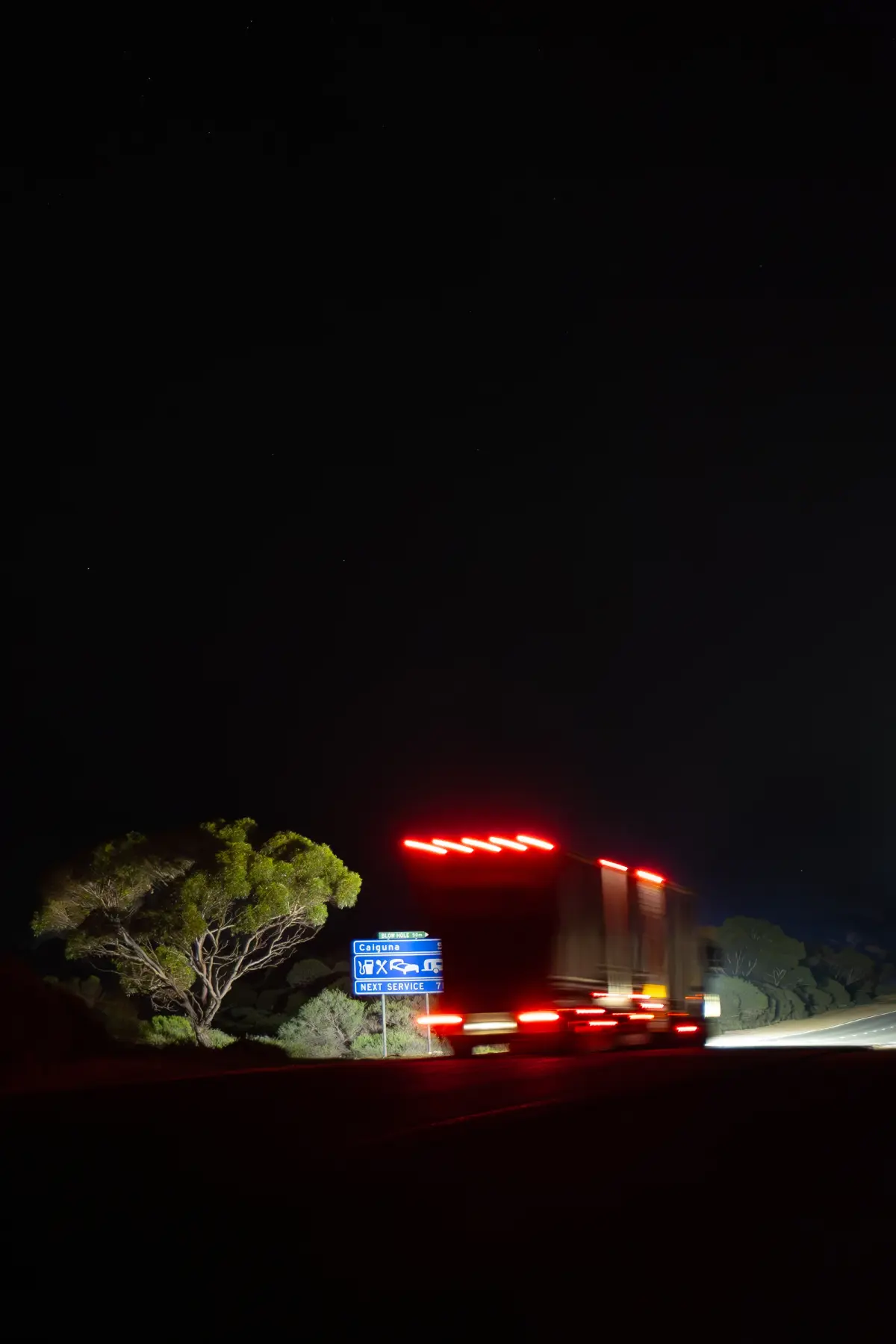 Truck driving on the Nullarbor at night
