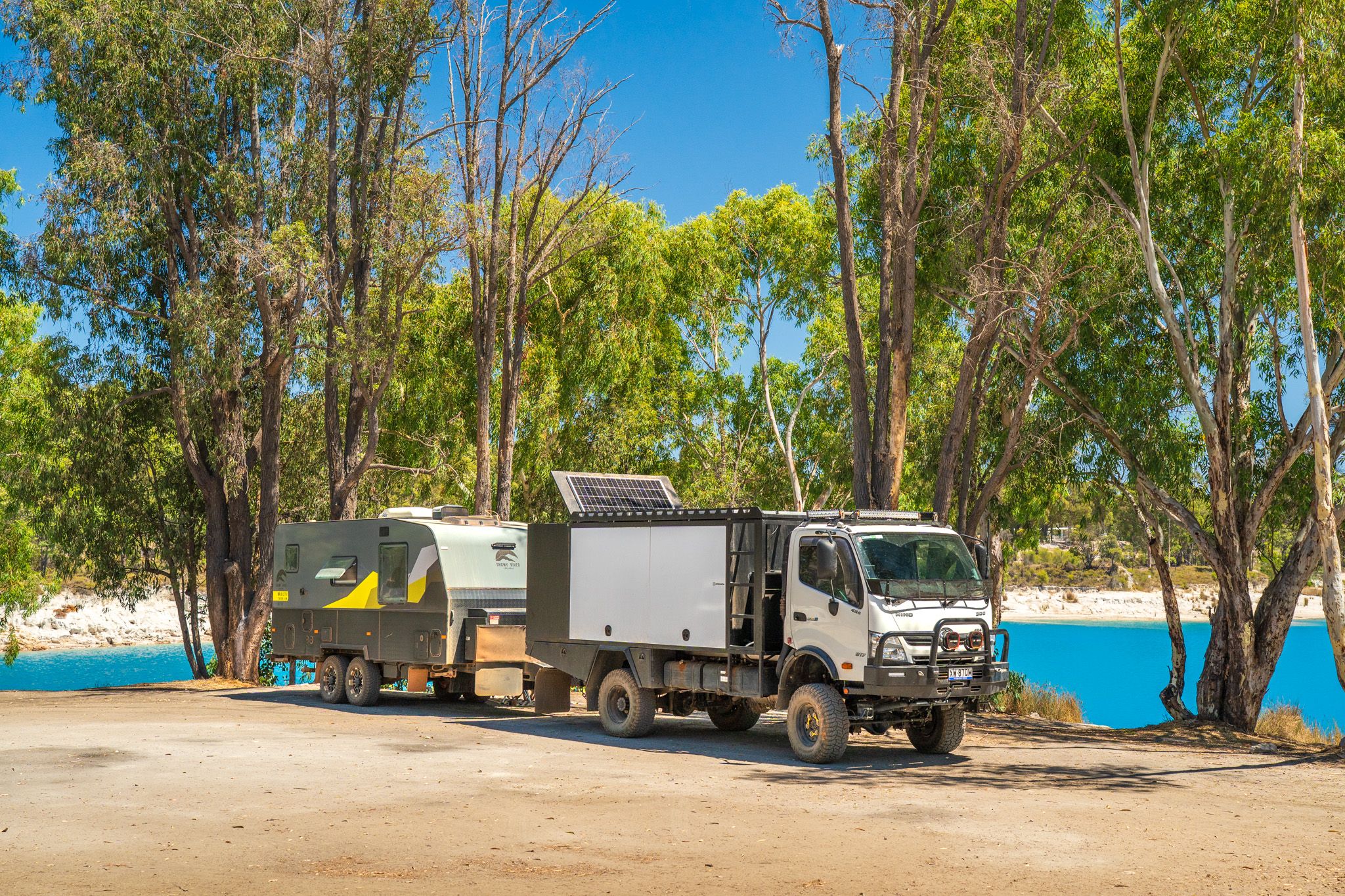 4X4 light truck towing a caravan in Australia